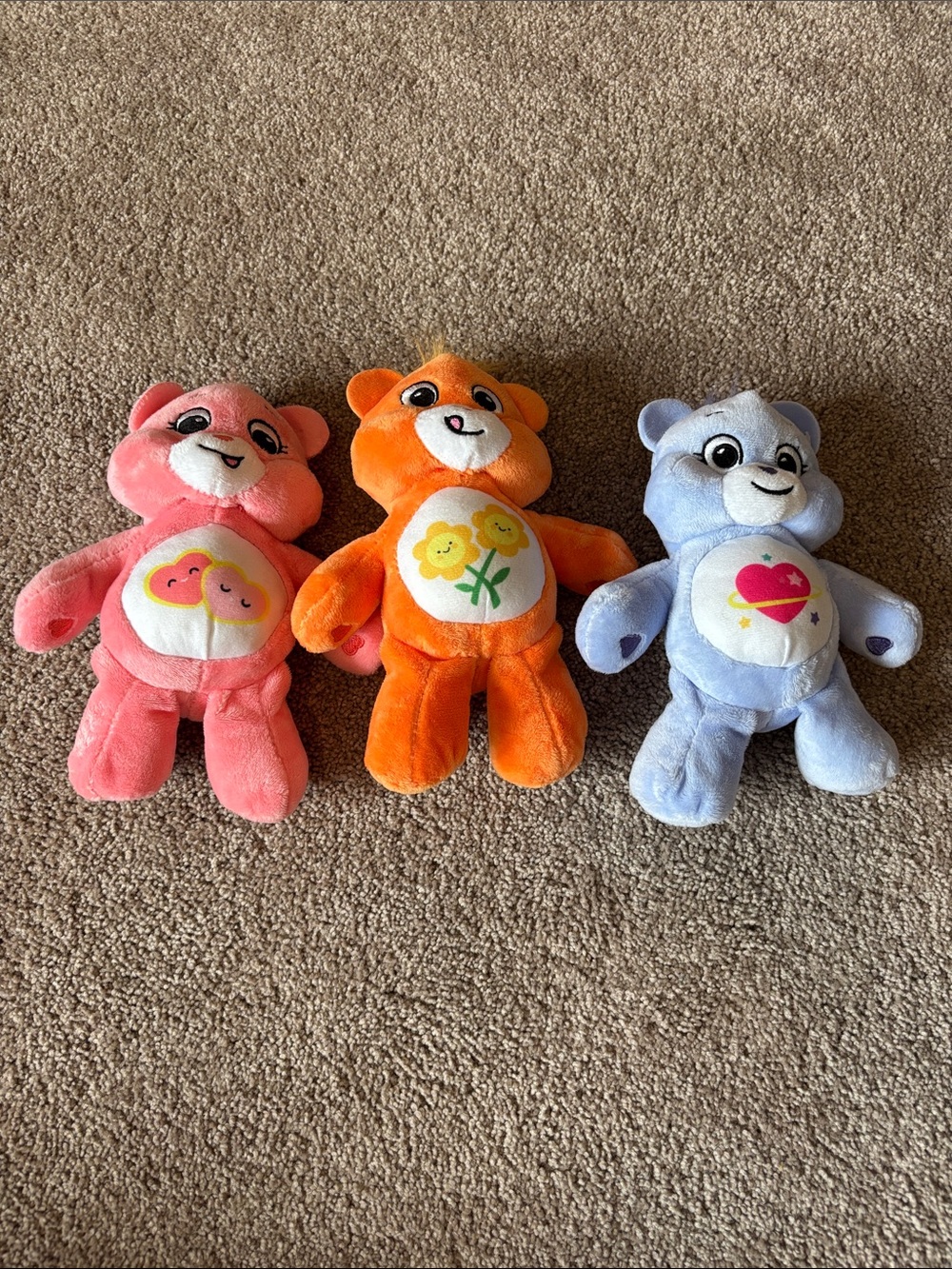 Set of 3 Care Bears-Pink, Orange, Blue